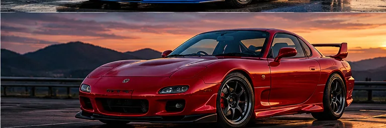 Japanese performance car parked in workshop-inspired setting
